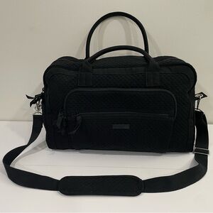 Vera Bradley Black Quilted Travel Satchel with Detachable Strap